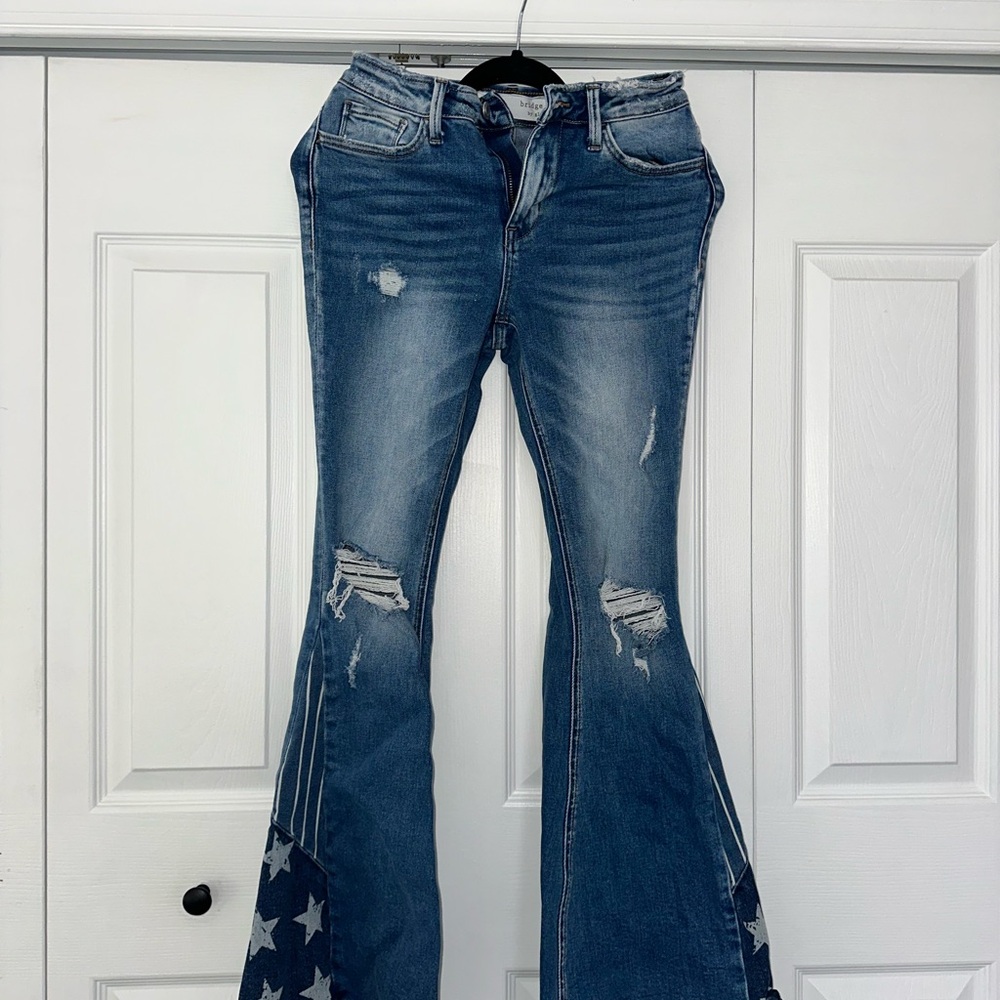 Distressed Blue Flare Jeans